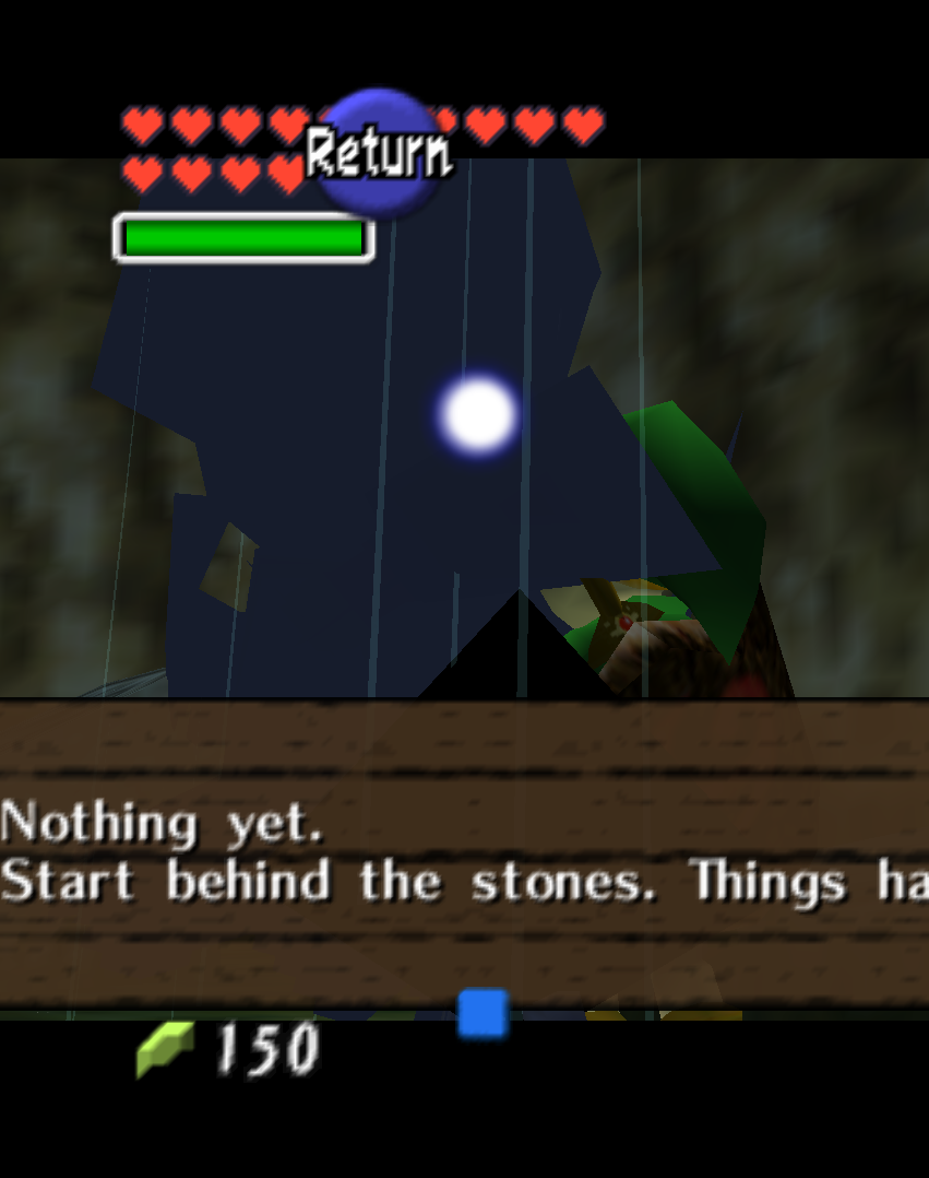 Textbox reading 'Nothing yet. Start behind the stones. Things ha' clipped at the box edge.
